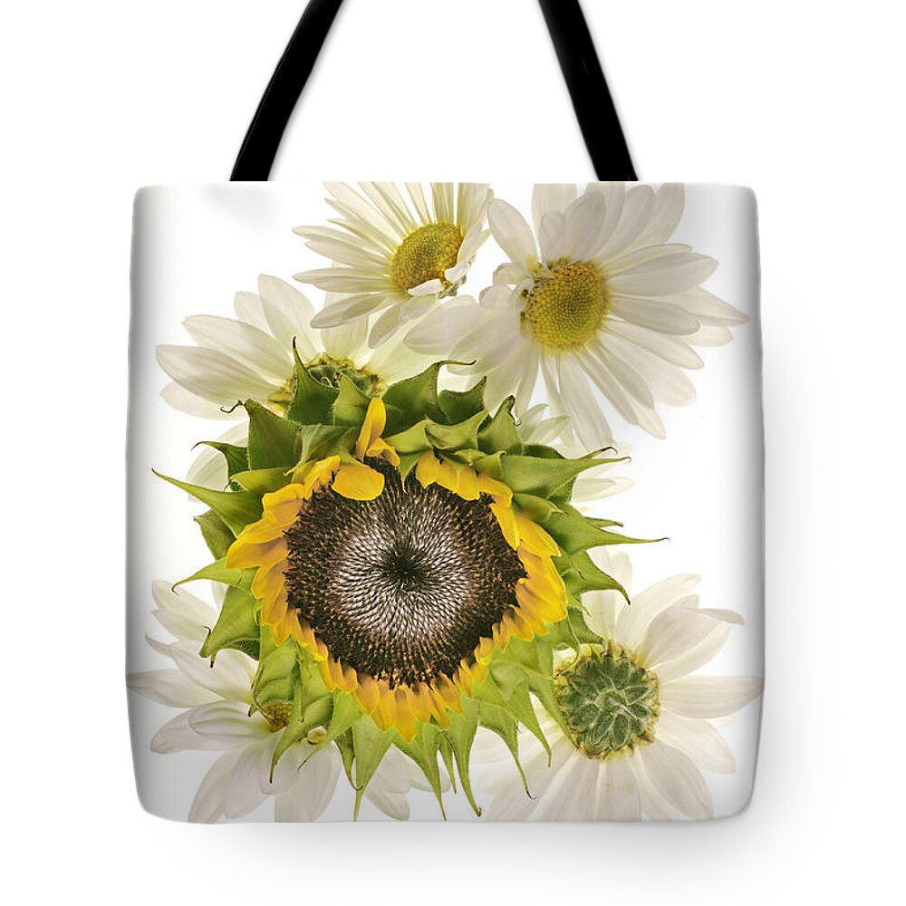 Sunflower Tote Bag featuring the photograph Sunflower and Daisies by Roman Kurywczak