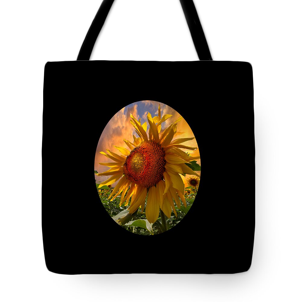 Sunflower Tote Bag featuring the photograph Sunflower Dawn in Oval by Debra and Dave Vanderlaan