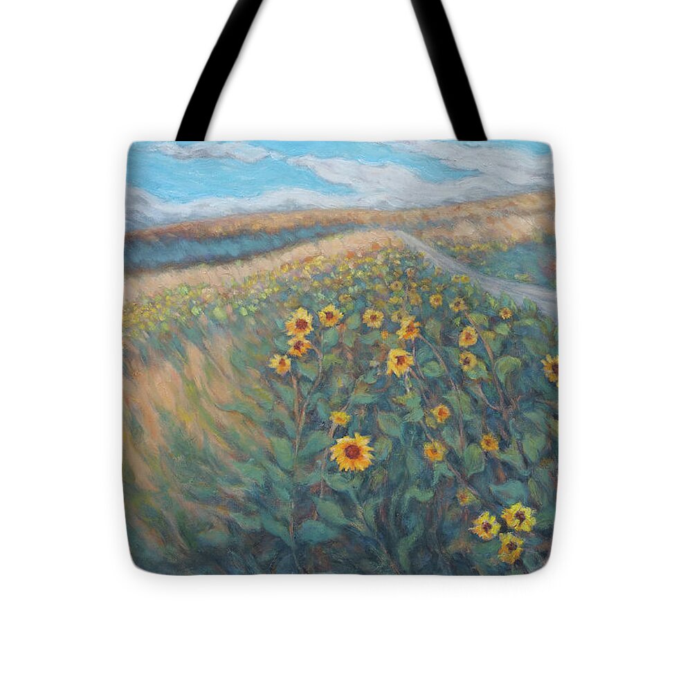 Sunflower Patch Tote Bag featuring the painting Sunflower Journey by Gina Grundemann