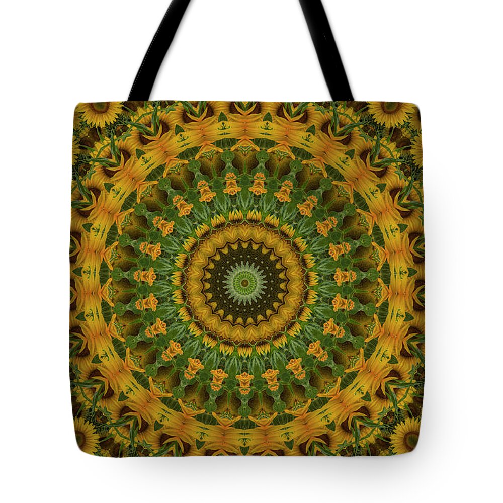Sunflowers Tote Bag featuring the photograph Sunflower Mandala by Mark Kiver