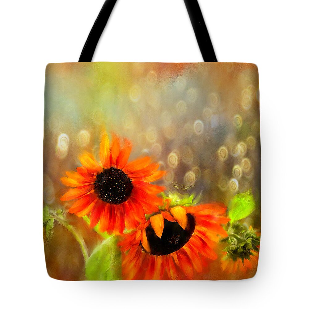Floral Tote Bag featuring the digital art Sunflower Rain by Sand And Chi