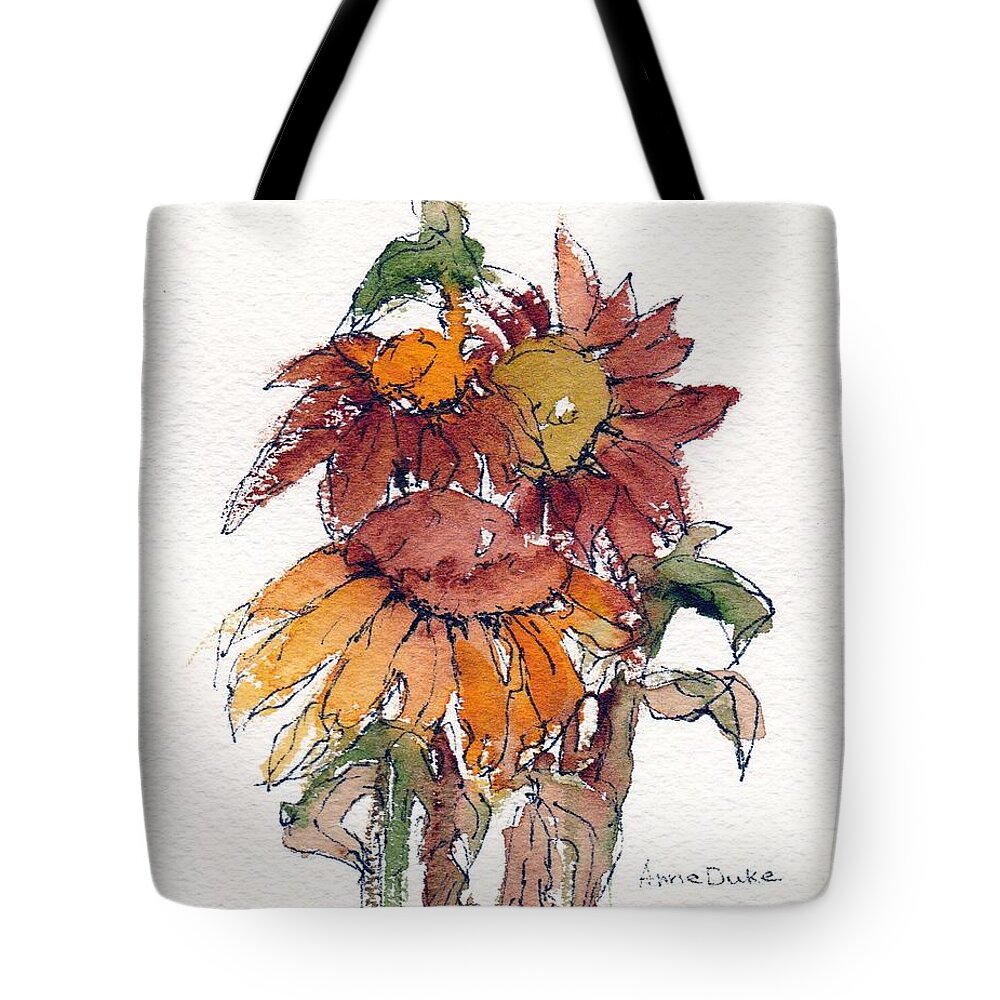 Sunflower Tote Bag featuring the painting Sunflower Trio #2 by Anne Duke