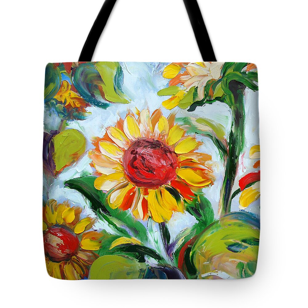 Flowers Tote Bag featuring the painting Sunflowers 6 by Gina De Gorna