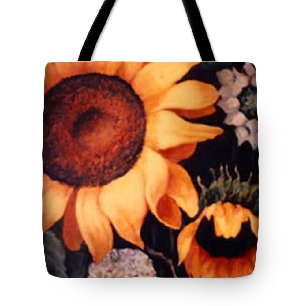 Sunflowers Paintings Tote Bag featuring the painting Sunflowers and more sunflowers by Jordana Sands