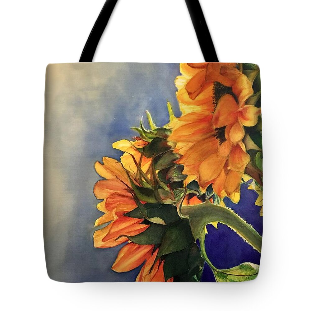 Floral Tote Bag featuring the painting Sunflowers by Barbara Pease