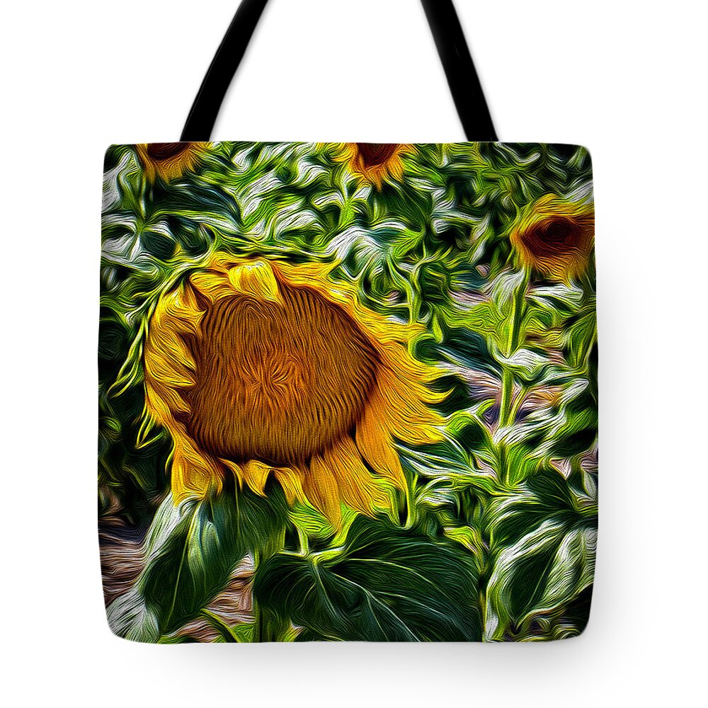 Country Tote Bag featuring the painting Sunflowers Glaze by Michael Gross