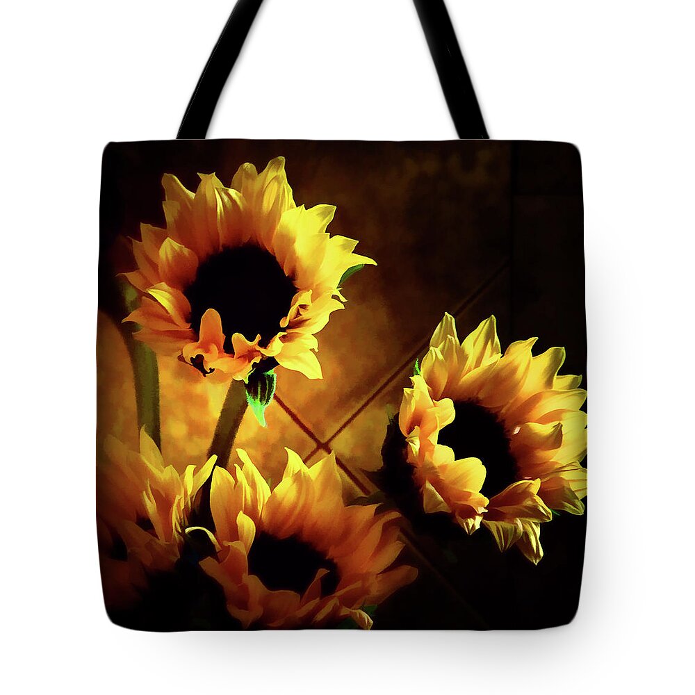 Flowers Tote Bag featuring the photograph Sunflowers in Shadow by Roberta Byram