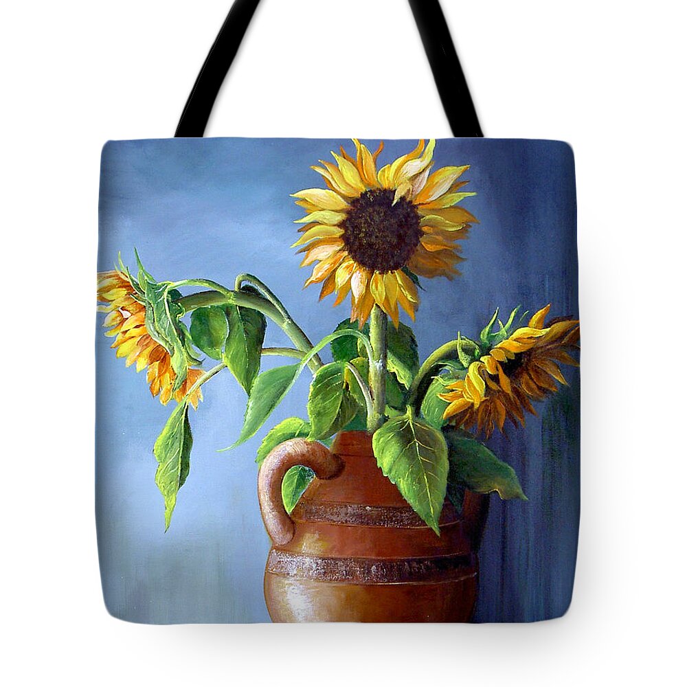 Sunflowers Tote Bag featuring the painting Sunflowers in Vase by Dominica Alcantara