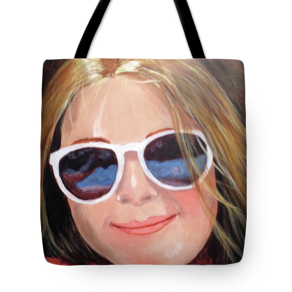 Portrait Tote Bag featuring the painting Sunglass reflections by Donna Tucker