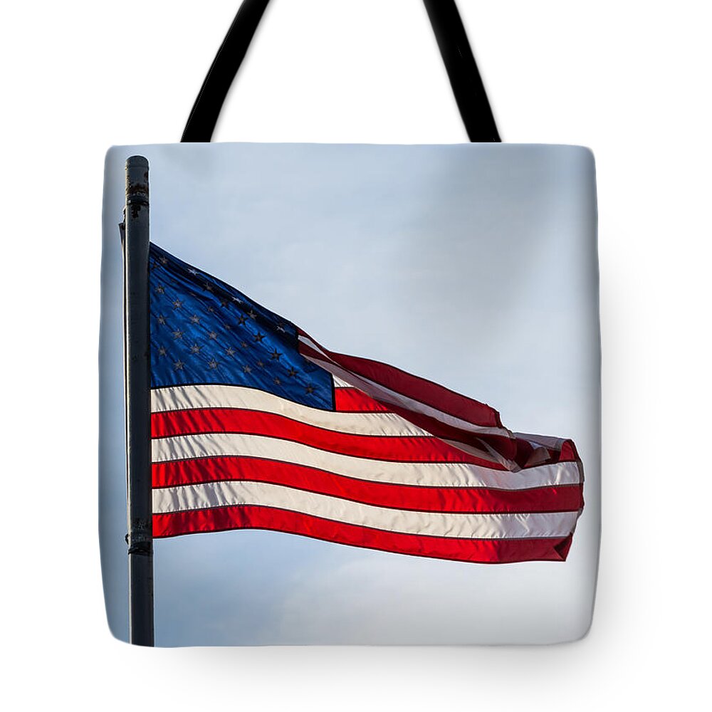 Sunlit Tote Bag featuring the photograph Sunlit Flag by Holden The Moment
