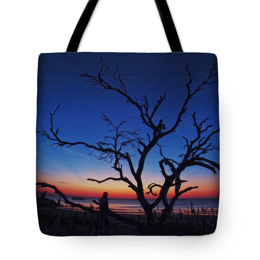Tree Beach Night Sea Ocean Shore Sand Walk Alone Peace Tote Bag featuring the photograph Sunrise Beach by Robert Och