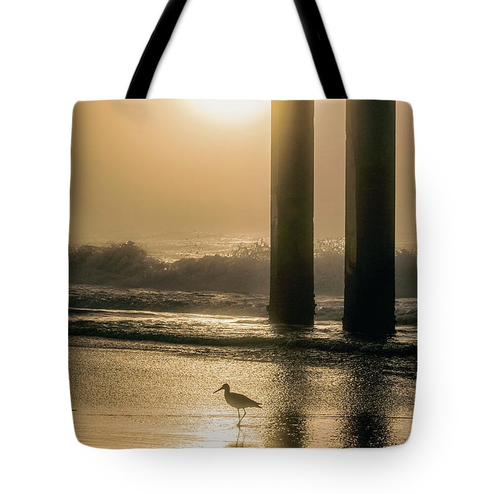 Beach Tote Bag featuring the photograph Sunrise Bird at Beach by John McGraw