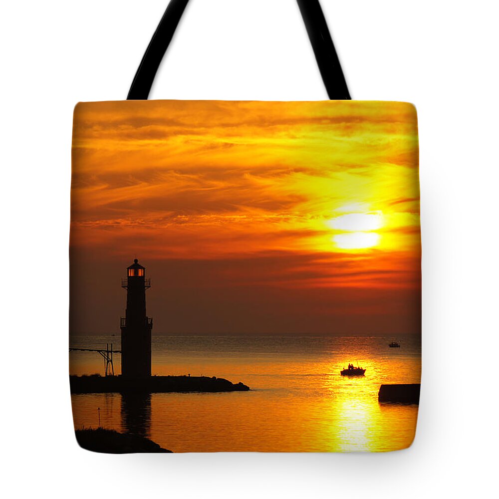 Lighthouse Tote Bag featuring the photograph Sunrise Brushstrokes by Bill Pevlor