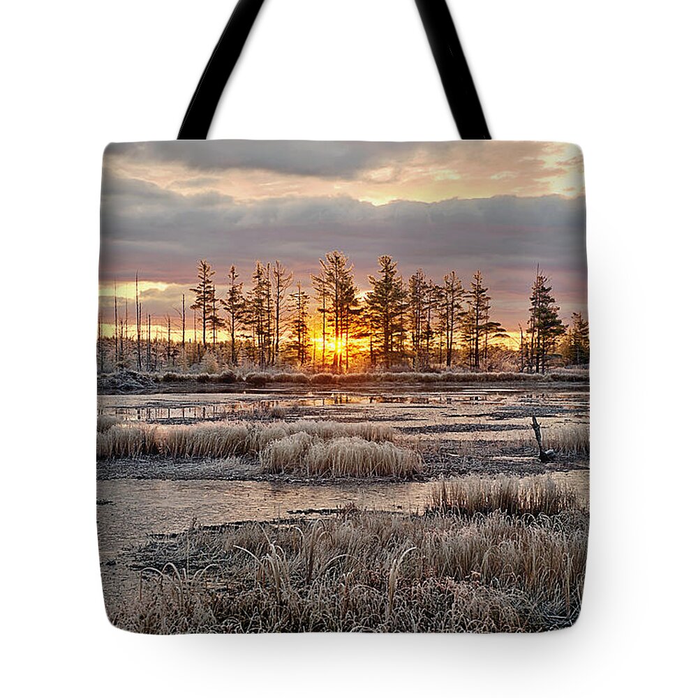 Sunrise Tote Bag featuring the photograph Sunrise in the U.P. by Brett Maniscalco