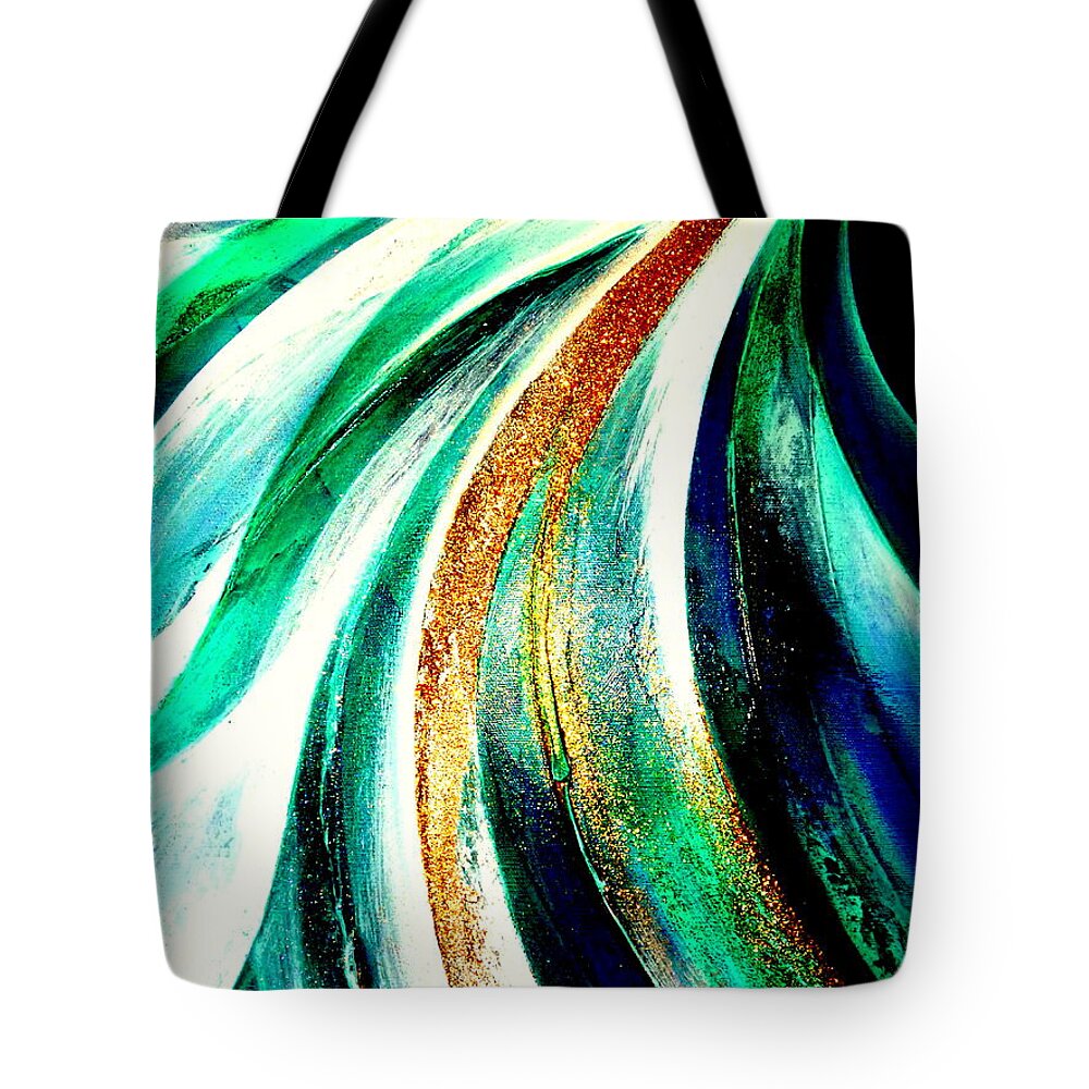 Waterfall.water.light.energy.spiritual.crystal.abstract. Tote Bag featuring the painting Sunrise in water fall by Kumiko Mayer