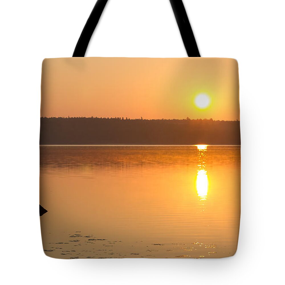 Sunset Tote Bag featuring the photograph Sunrise on the Rocks of Branch Lake - Maine by Kirkodd Photography Of New England