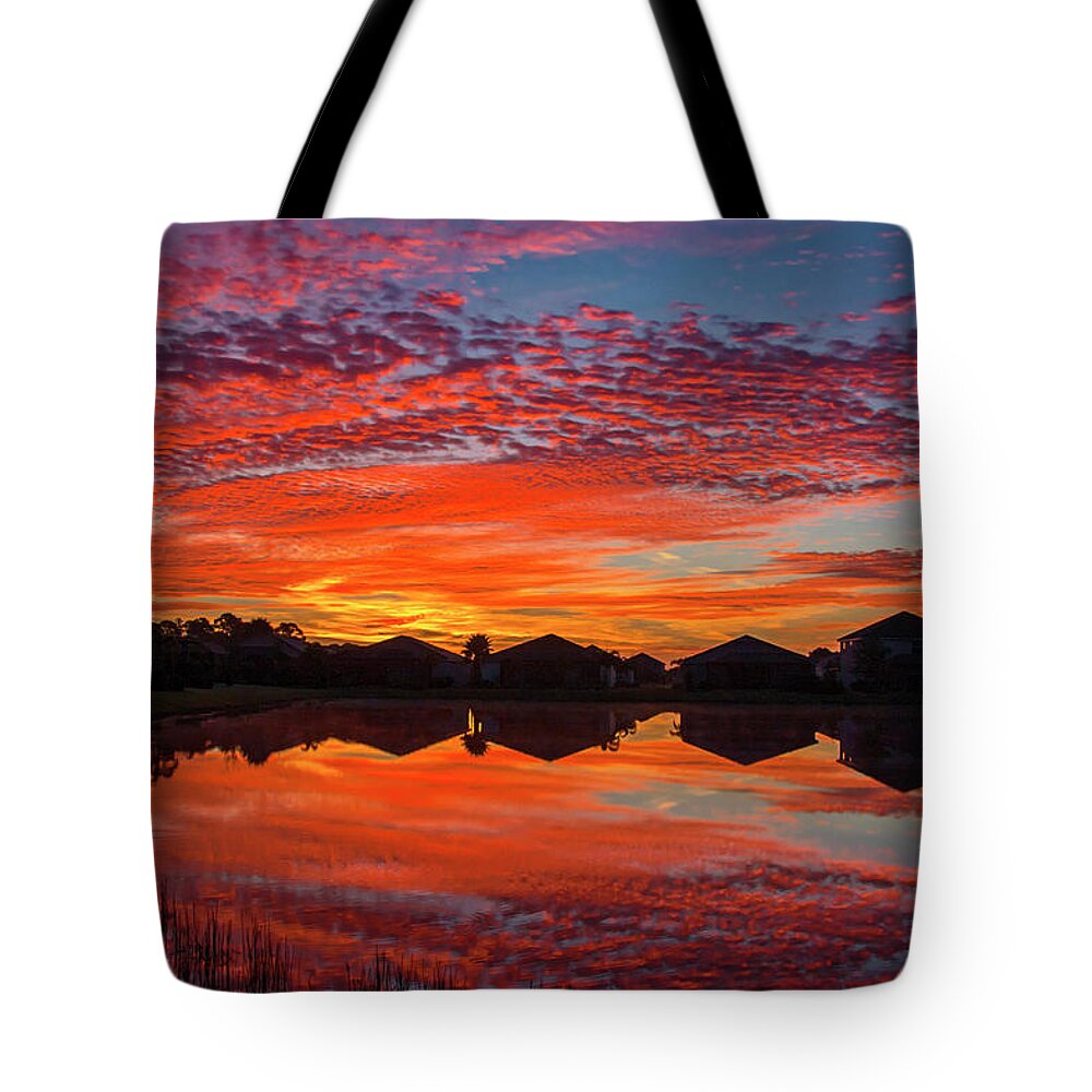 Sunrise Over Pond Tote Bag featuring the photograph Sunrise Reflections by Sally Weigand