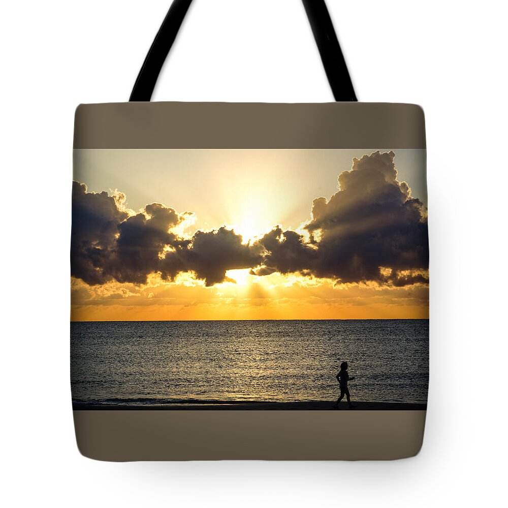 Florida Tote Bag featuring the photograph Sunrise Runner Delray Beach Florida by Lawrence S Richardson Jr