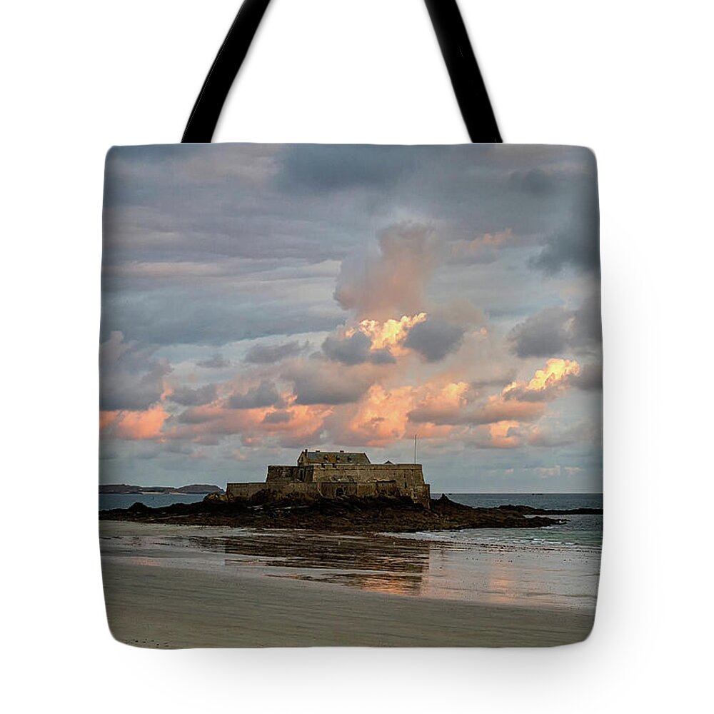 Water Tote Bag featuring the photograph Sunrise, St Malo by Shirley Mitchell