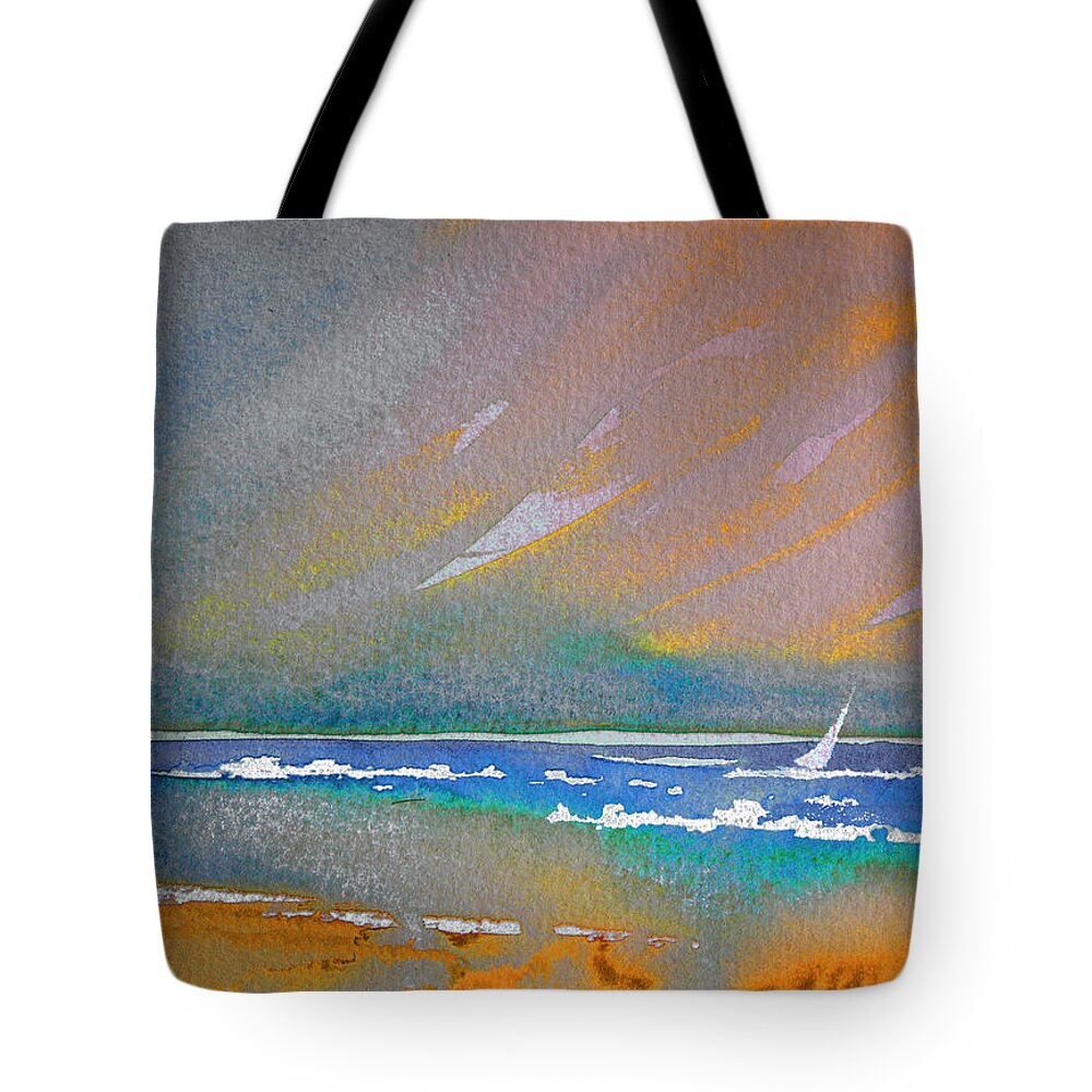 Watercolour Tote Bag featuring the painting Sunset 03 by Miki De Goodaboom