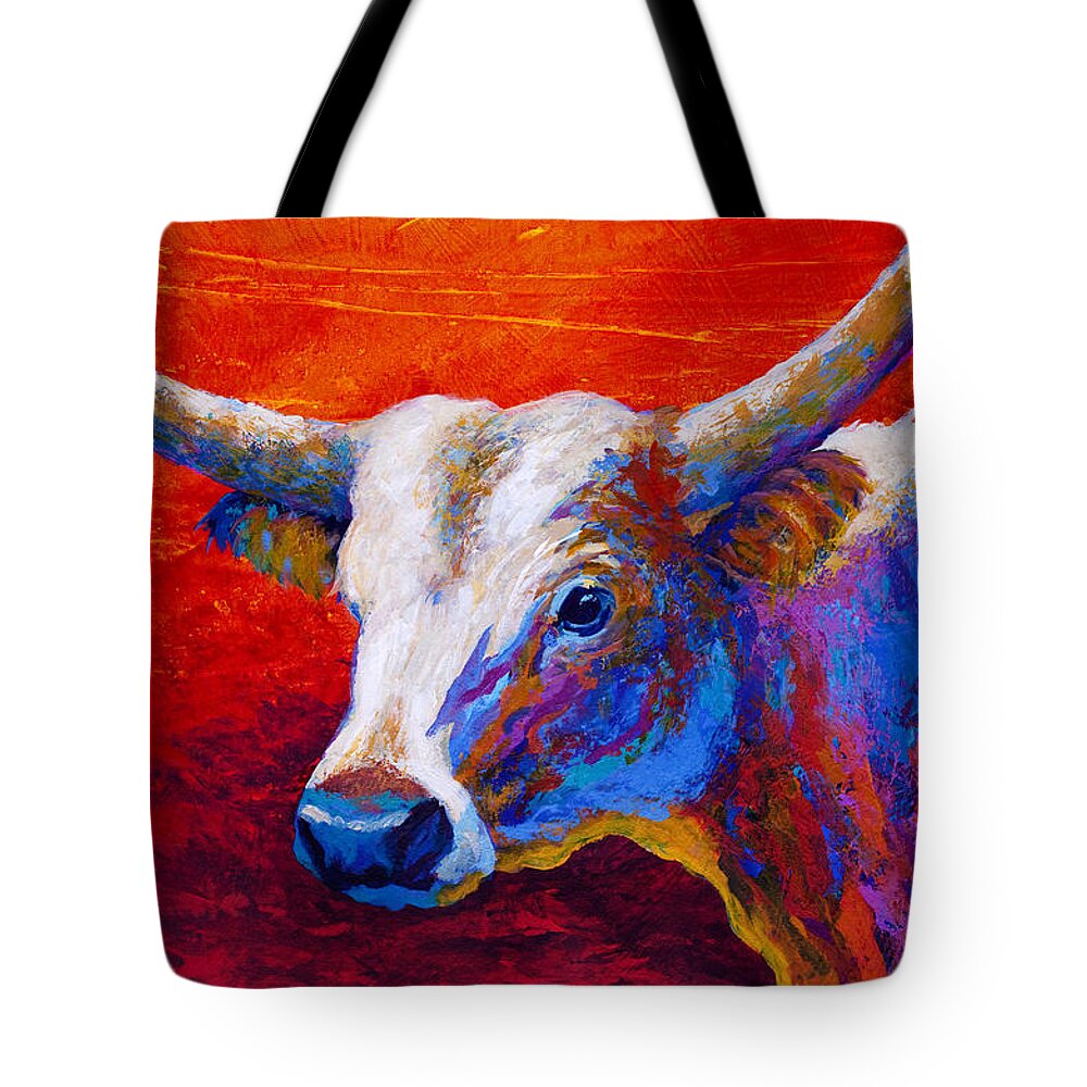 Longhorn Tote Bag featuring the painting Sunset Ablaze by Marion Rose