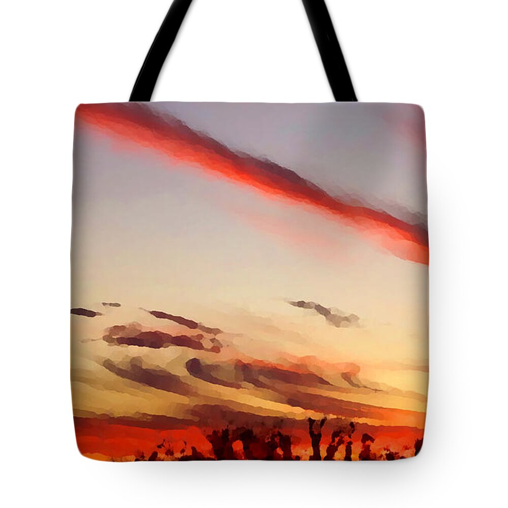 Sunset Tote Bag featuring the mixed media Sunset Abstract by Shelli Fitzpatrick