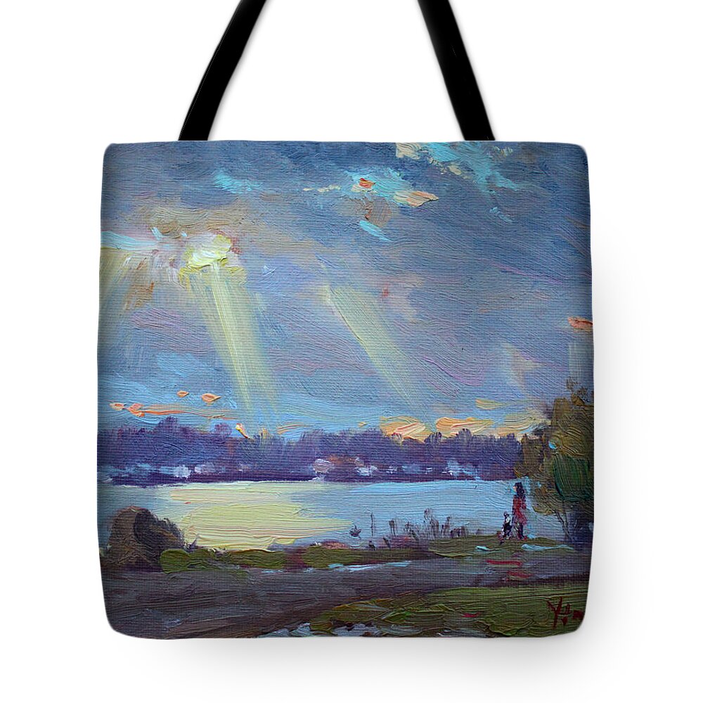 Sunset Tote Bag featuring the painting Sunset After The Rain by Ylli Haruni