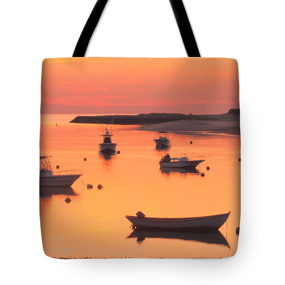 Cape Cod Tote Bag featuring the photograph Sunset and Great Blue Heron Pamet Harbor Cape Cod by John Burk