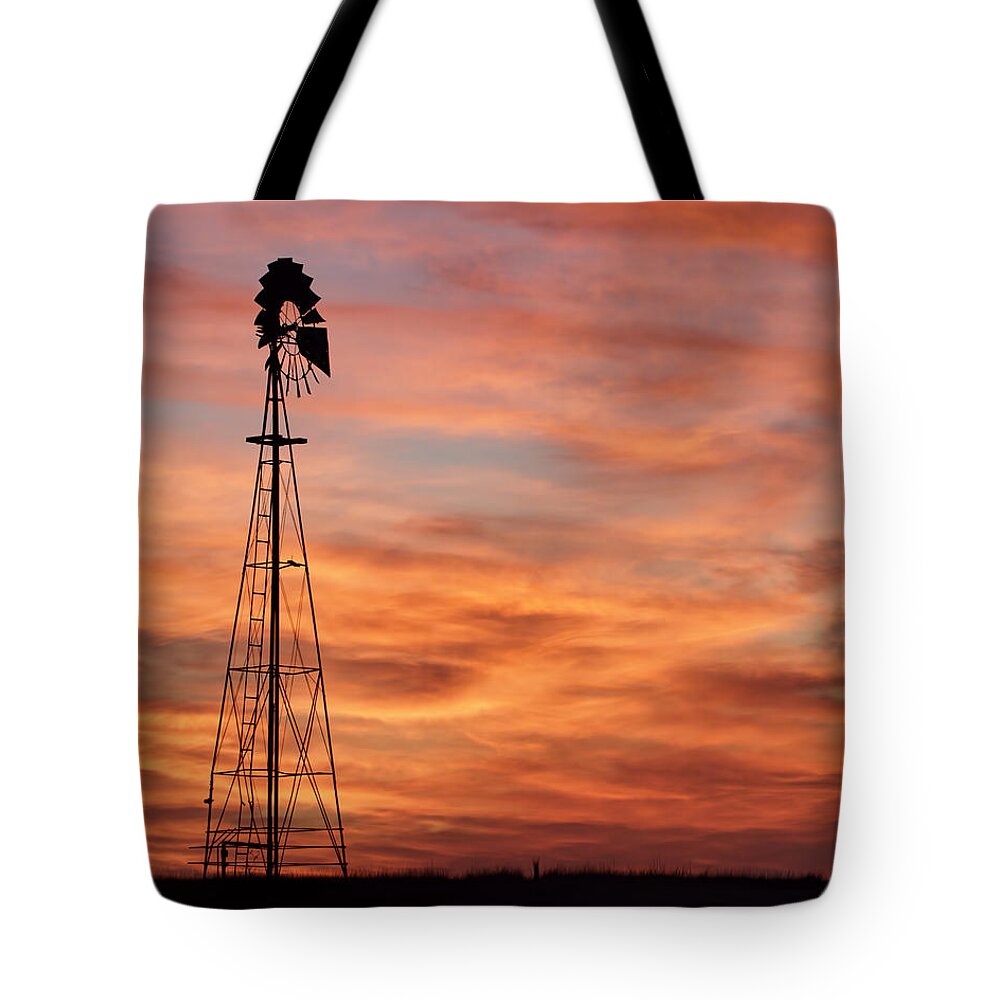 Kansas Tote Bag featuring the photograph Sunset and Windmill 04 by Rob Graham