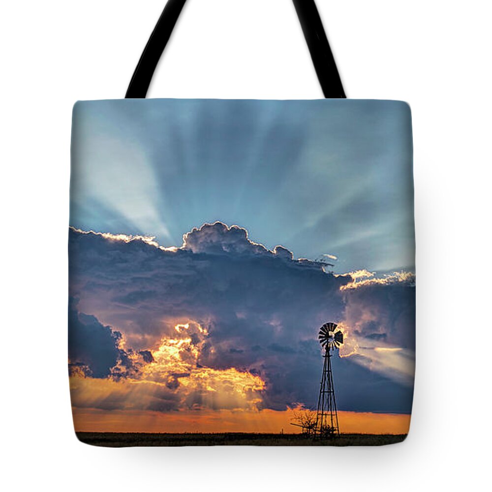 Kansas Tote Bag featuring the photograph Sunset and Windmill by Rob Graham
