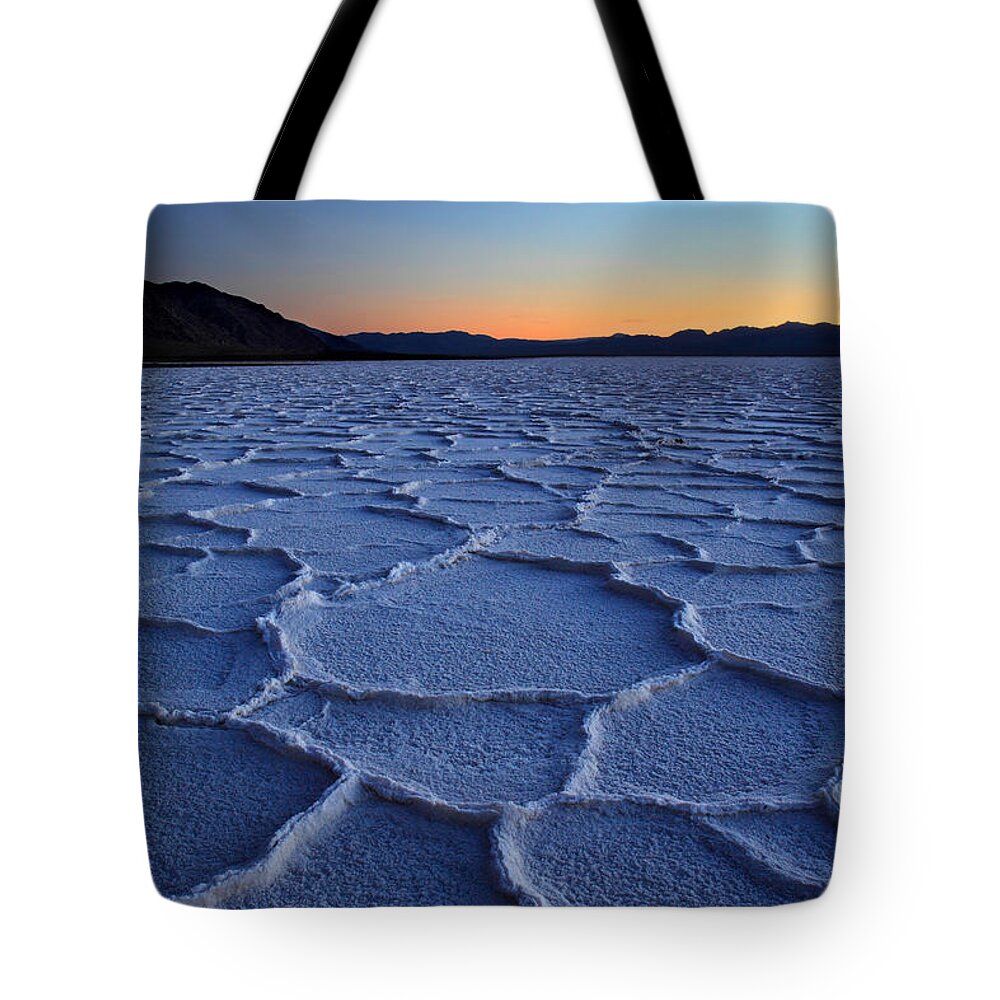 Death Tote Bag featuring the photograph Sunset at Badwater in Death Valley by Pierre Leclerc Photography