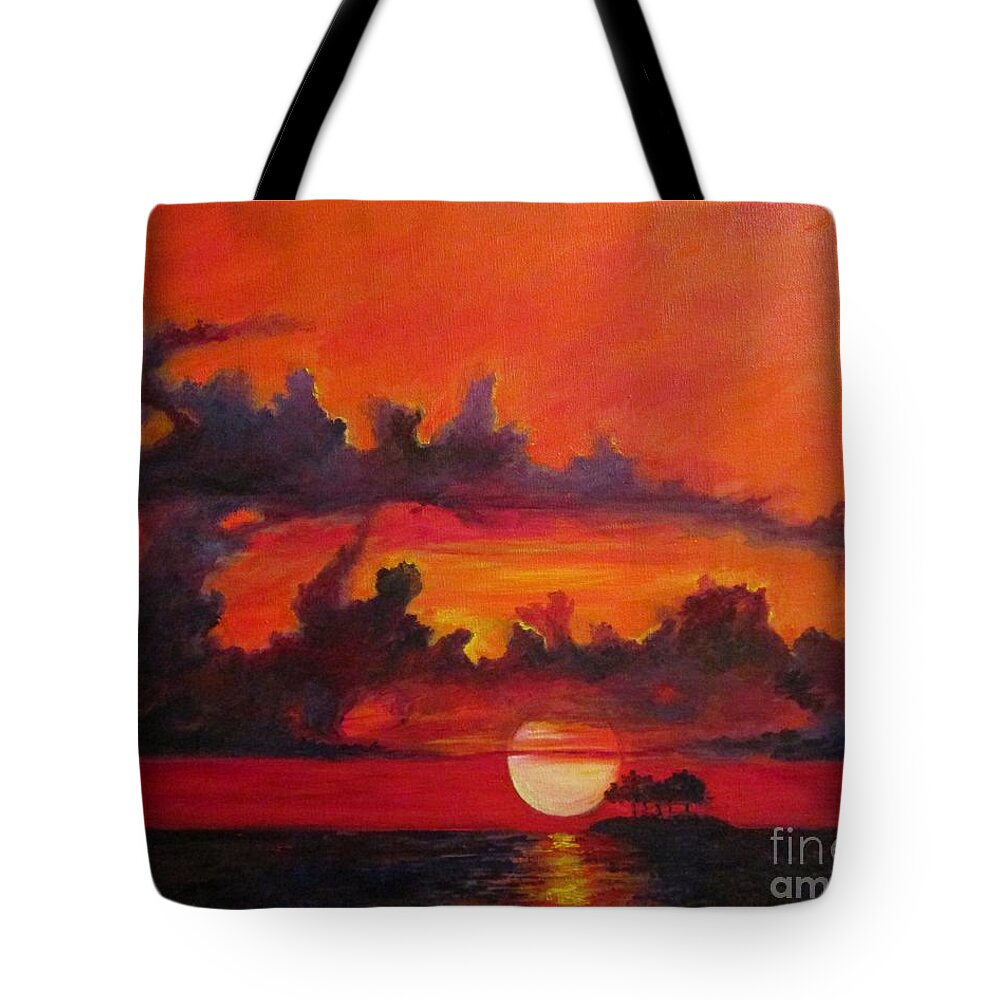 Barbara Moak Tote Bag featuring the painting Sunset at Crystal Beach by Barbara Moak