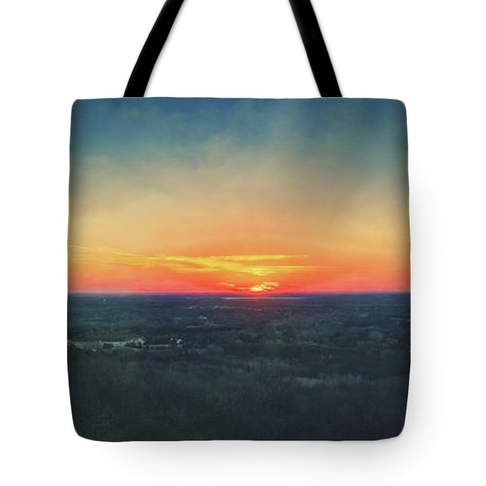 Silhouette Tote Bag featuring the photograph Sunset at Lapham Peak #3 - Wisconsin by Jennifer Rondinelli Reilly - Fine Art Photography