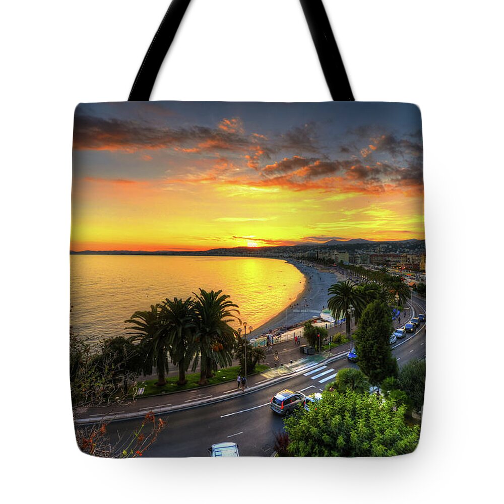 Yhun Suarez Tote Bag featuring the photograph Sunset At Nice by Yhun Suarez