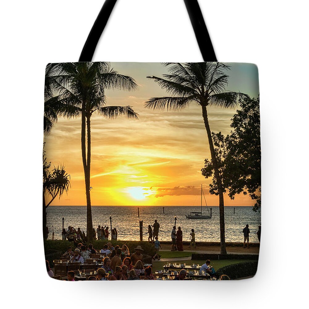 Sunset Tote Bag featuring the photograph Sunset At Old Lahina Luau #2 by Eddie Yerkish