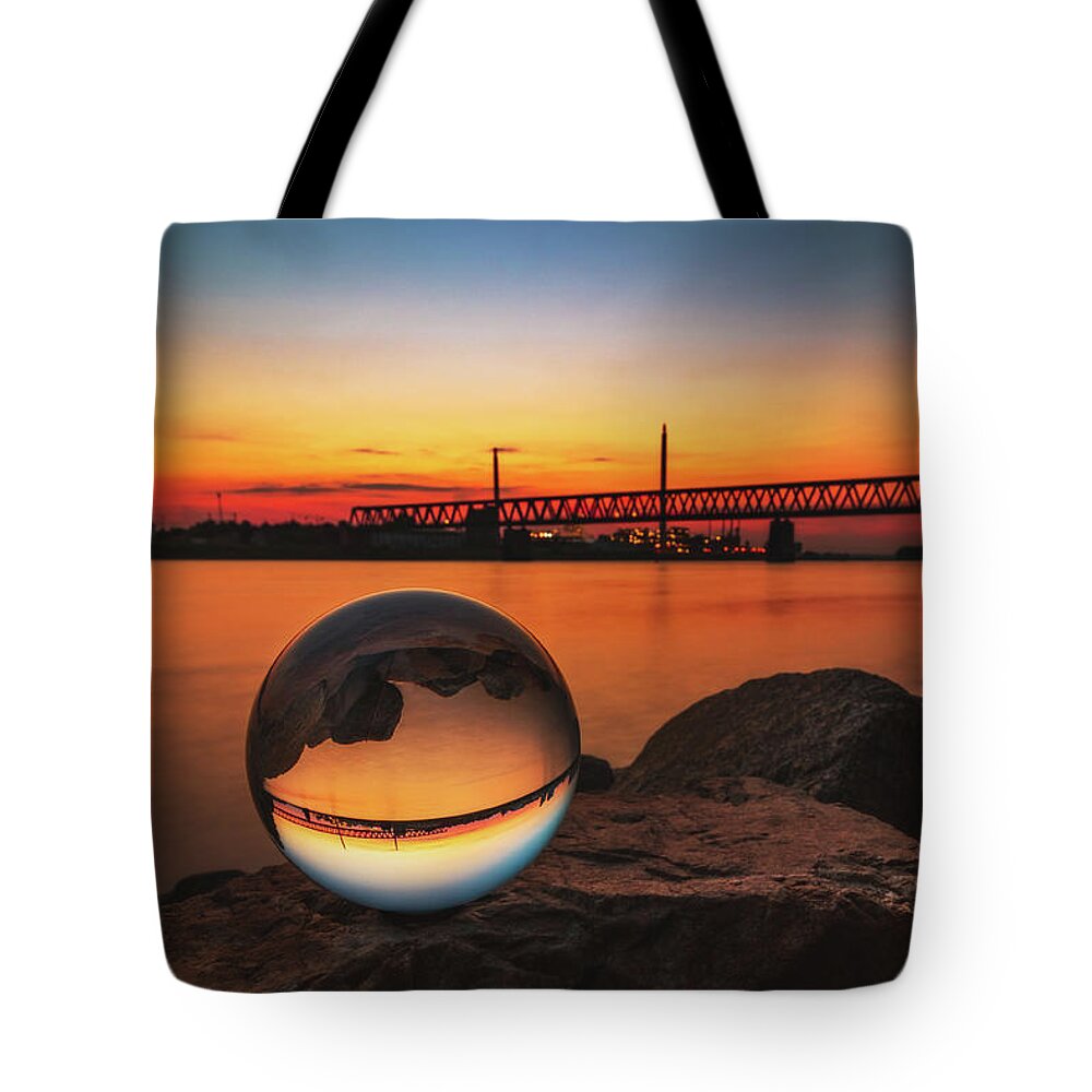 Maulbeerau Tote Bag featuring the photograph Sunset at River Rhine by Marc Braner