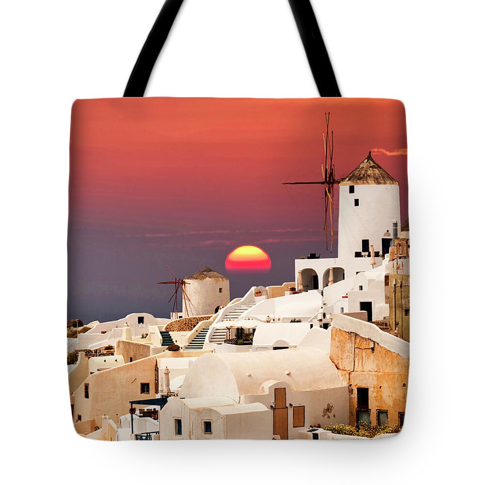  Tote Bag featuring the photograph sunset at Santorini by Usha Peddamatham