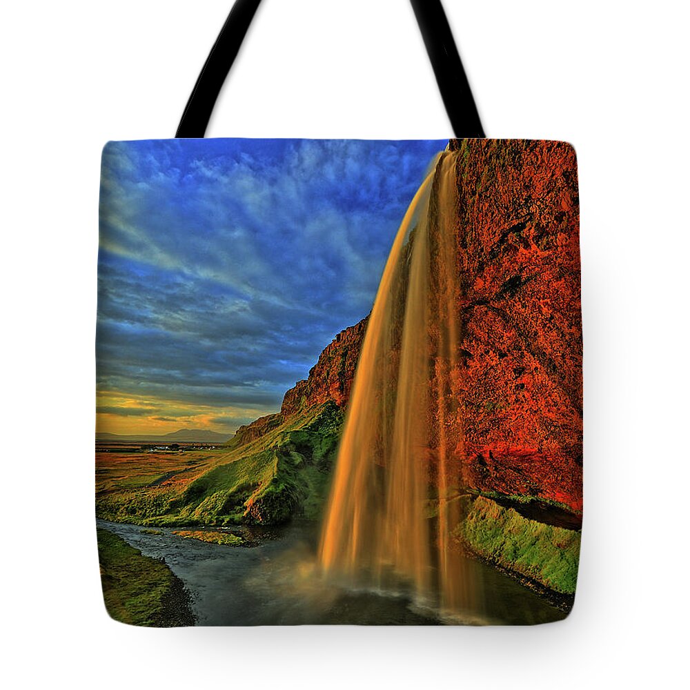 Foss Tote Bag featuring the photograph Sunset at the Falls by Scott Mahon
