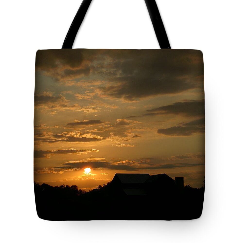 Sun Tote Bag featuring the photograph Sunset at the farm by Carolyn Jacob