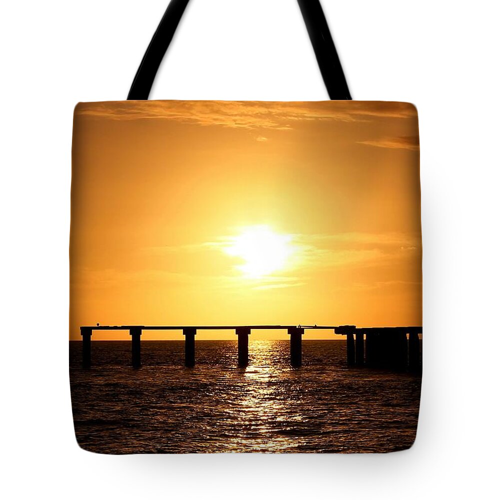 Photo For Sale Tote Bag featuring the photograph Sunset at the Old Pier by Robert Wilder Jr