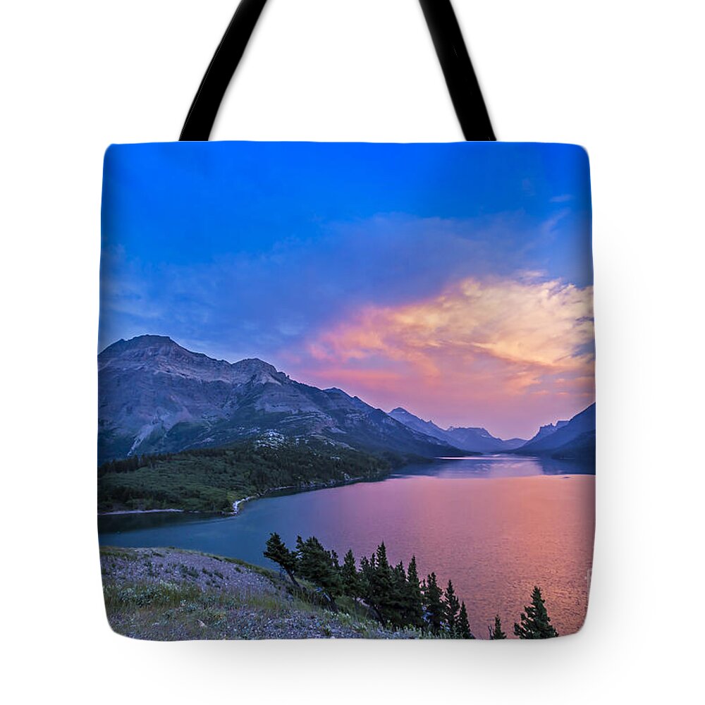 Alberta Tote Bag featuring the photograph Sunset At Waterton Lakes National Park by Alan Dyer