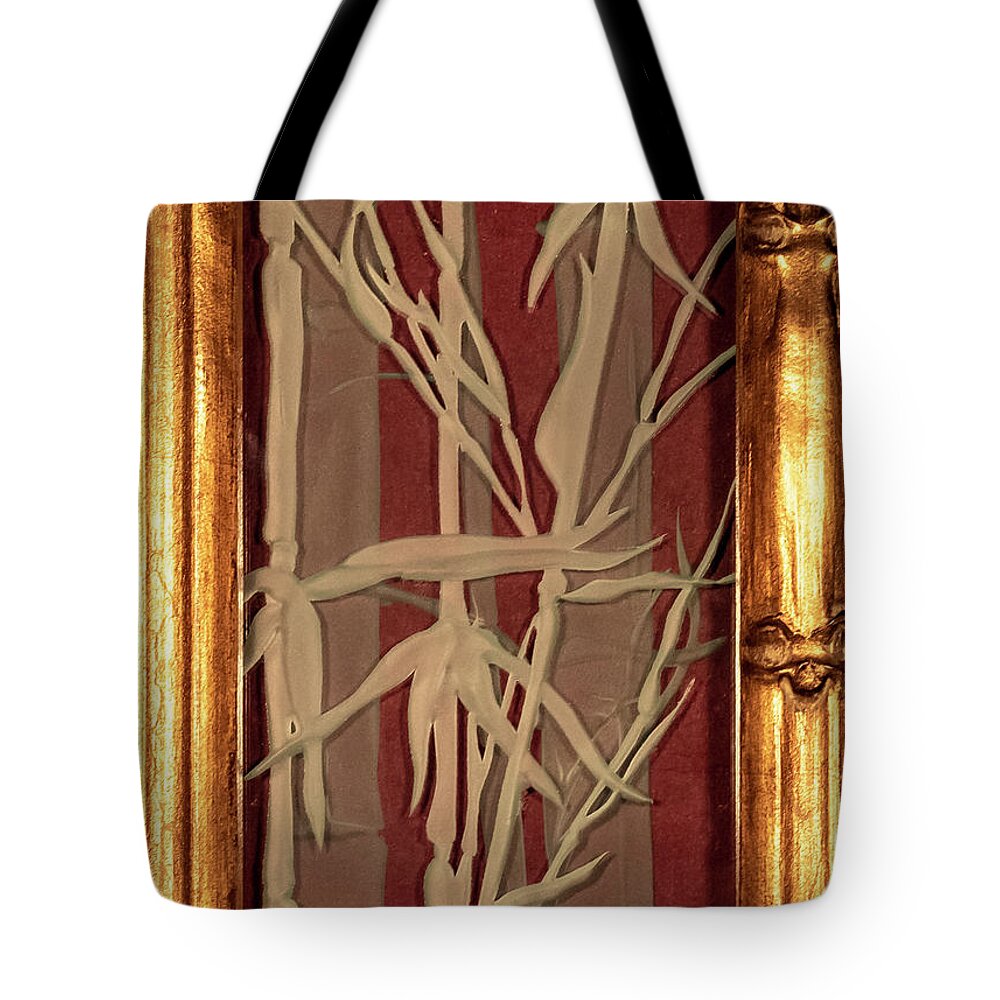 Bamboo Tote Bag featuring the glass art Sunset Bamboo with Frame by Alone Larsen