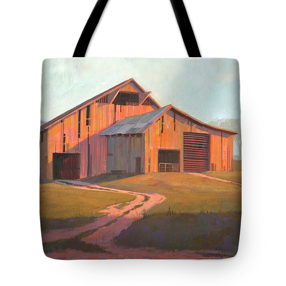 Michael Humphries Tote Bag featuring the painting Sunset Barn by Michael Humphries