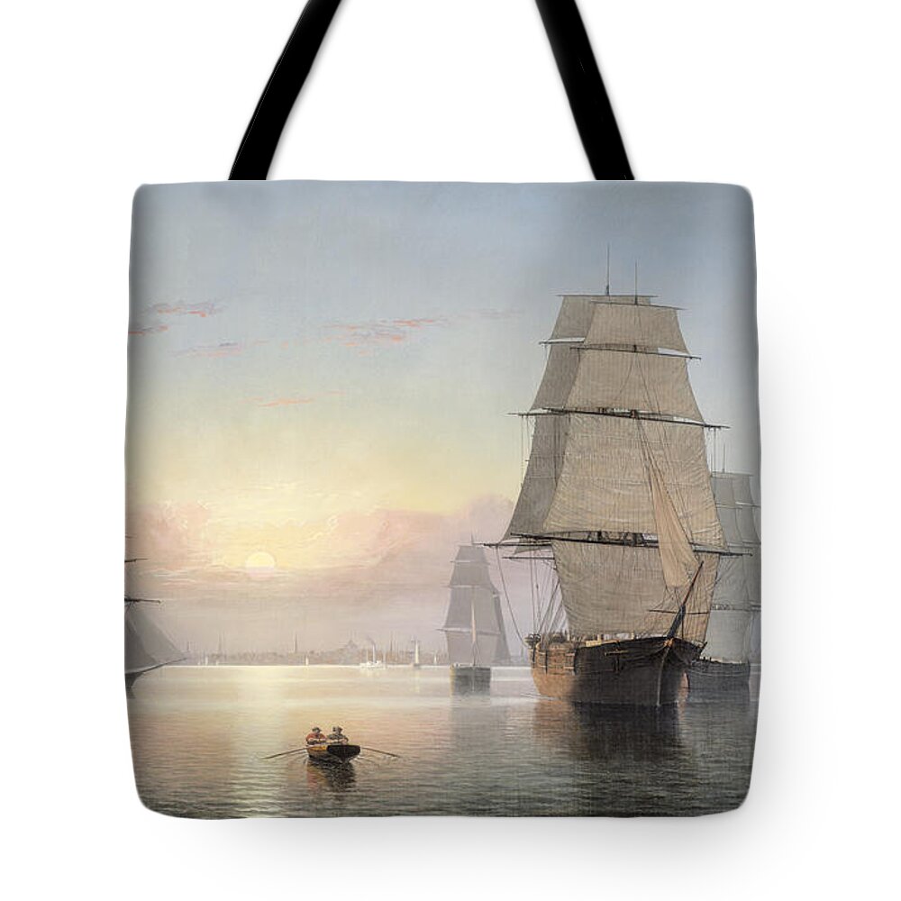 Boston Harbor Tote Bag featuring the painting Sunset by Boston Harbor