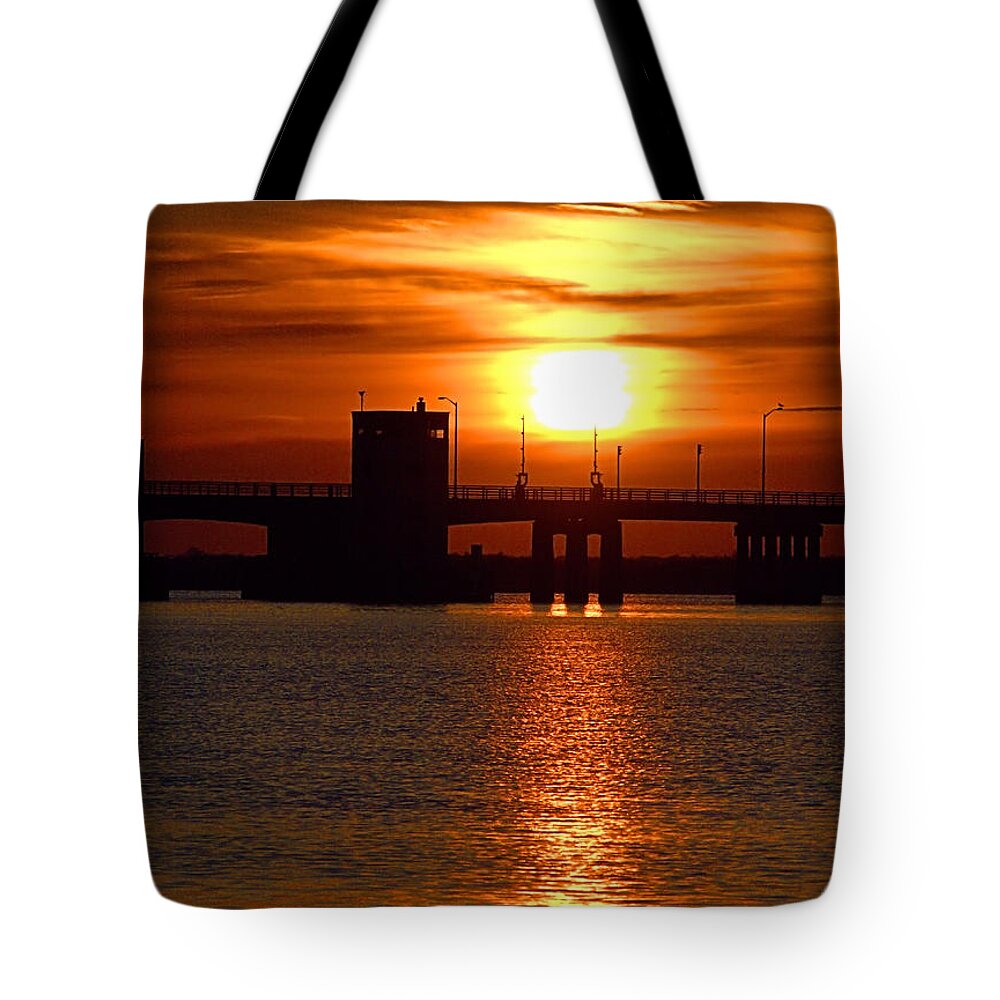 Bridge Tote Bag featuring the photograph Sunset Bridge by Newwwman