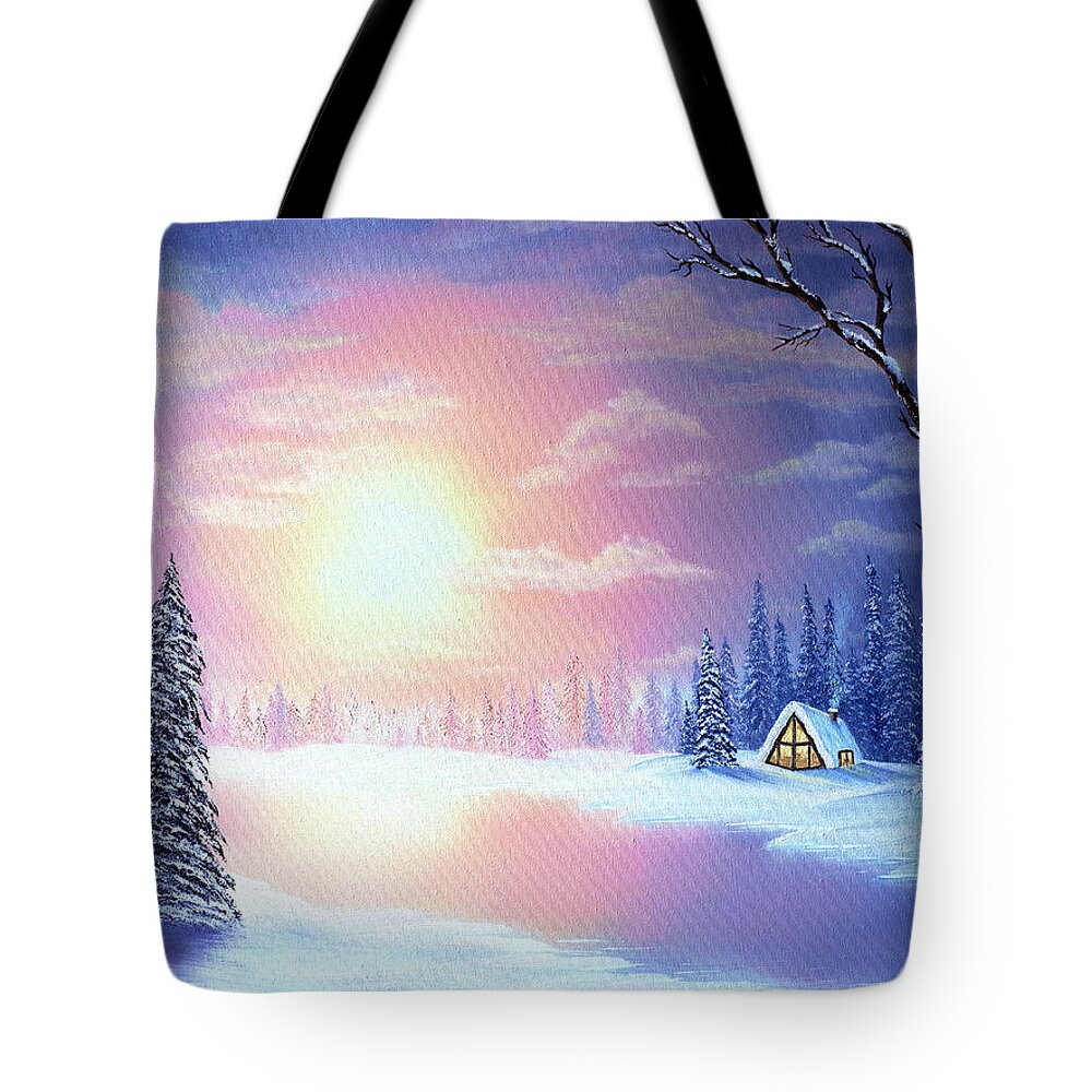 Sunset Tote Bag featuring the painting Sunset Chalet by Lori Grimmett