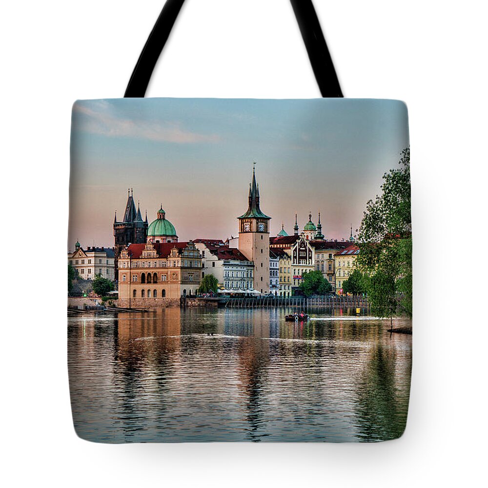 Central Europe Tote Bag featuring the photograph Sunset Cruise Prague by Sharon Popek
