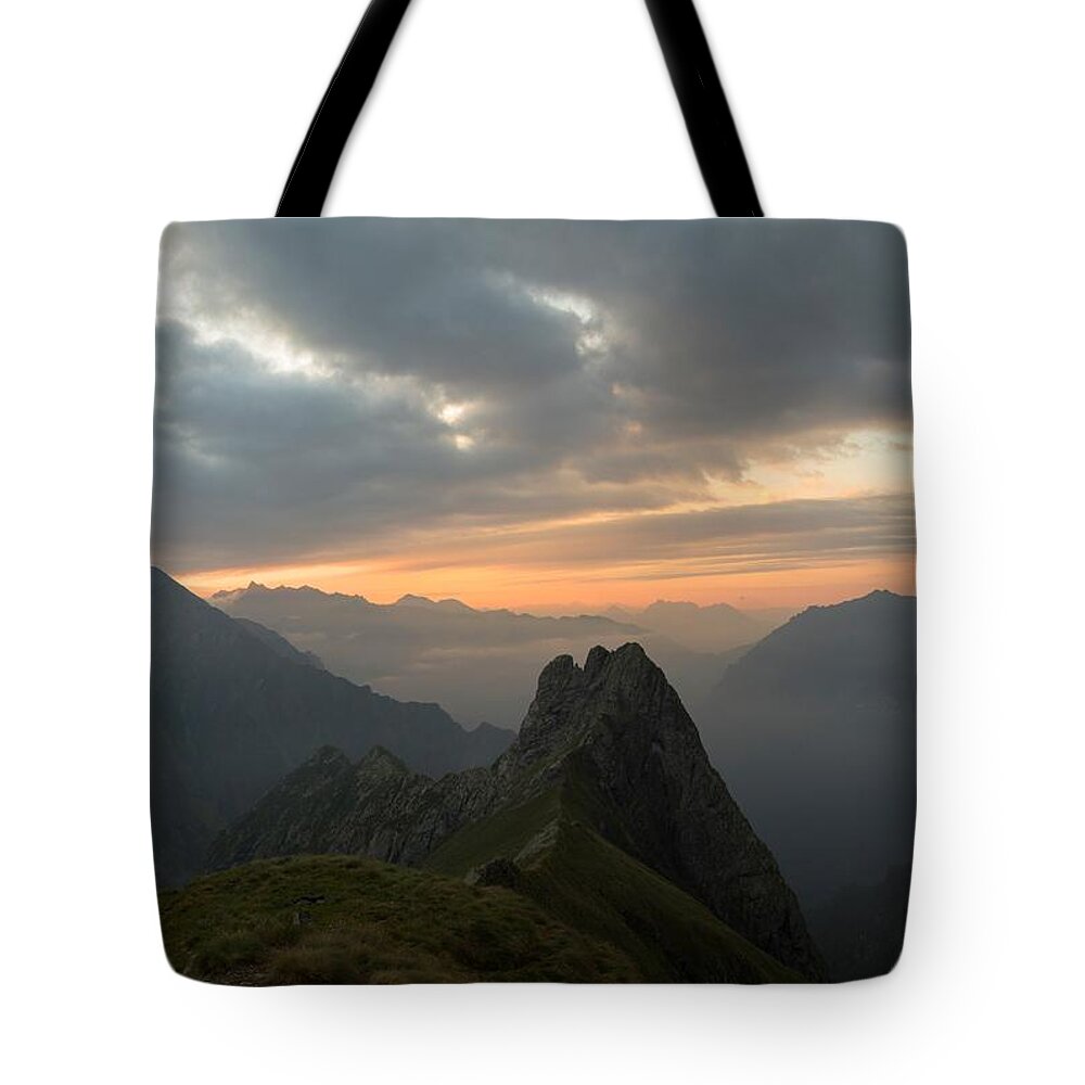 Mountain Tote Bag featuring the photograph Sunset from the top of the mountain by Nicola Aristolao