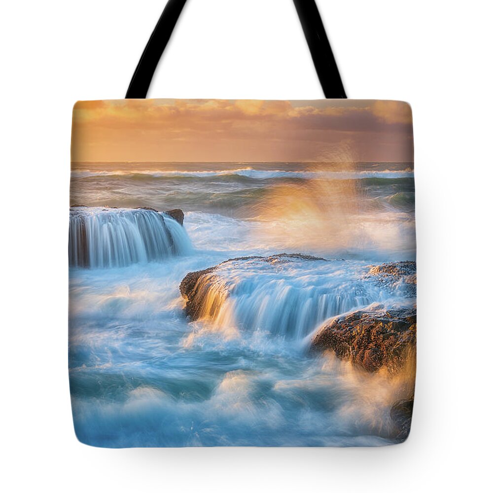 Ocean Tote Bag featuring the photograph Sunset Fury by Darren White