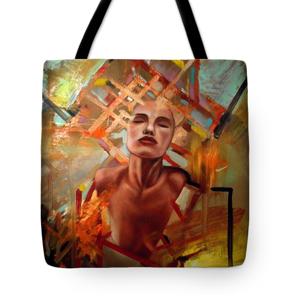 Sunset Tote Bag featuring the painting Sunset Girl by Flamur Miftari